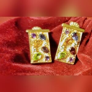 Beautiful 14 Kt Gold Multicolor Gemstone Earrings, 2 cmx1cm with gold Posts